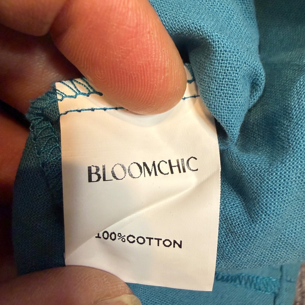 Bloomchic Teal Cotton Embroidered Boho Babydoll Tiered Dress Plus Size 18-20 - Picture 4 of 10